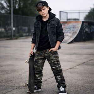 8IGHTH DSTRKT Camo Military Green Jeans Skater Denim Pants Stretch Adjust Zipper